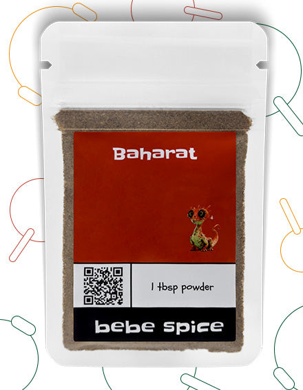 The front of a Baharat Bebe Spice Packet