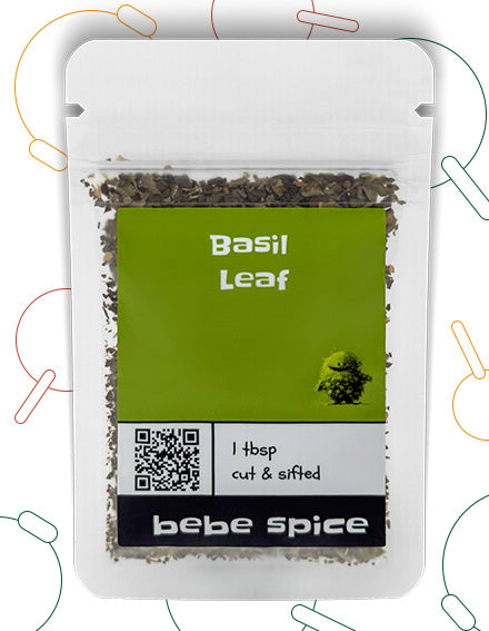 The front of a Bebe Spice Basil Leaf packet