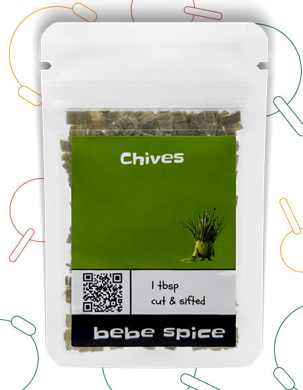 The front of a Bebe Spice Chives packet