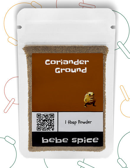 The front of a Bebe Spice ground Coriander packet