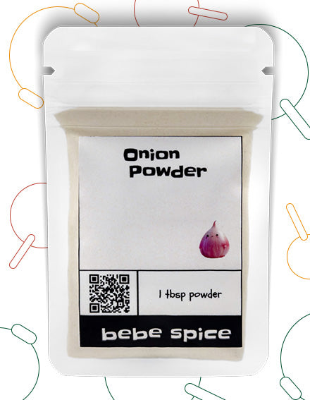 The front of a Bebe Spice Onion Powder packet