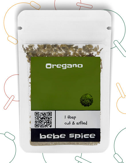 The front of a Bebe Spice Oregano packet