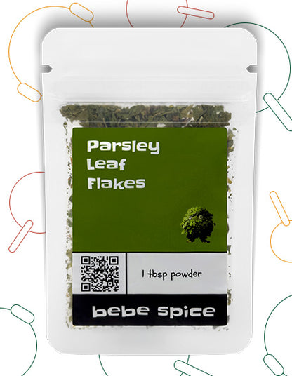 The front of a Bebe Spice Parsley Leaf Flakes packet