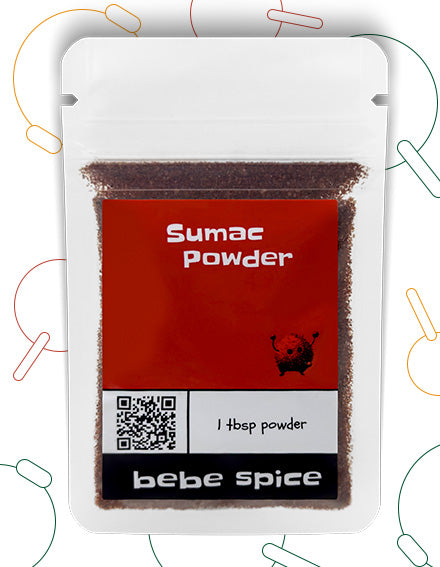 The front of a Bebe Spice Sumac Powder packet