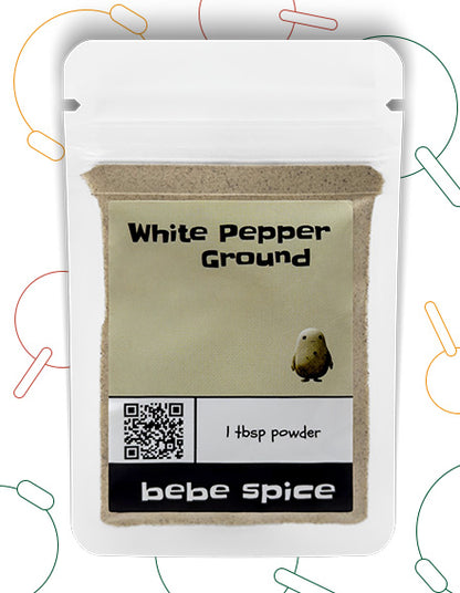 The front of a Bebe Spice White Pepper Powder packet